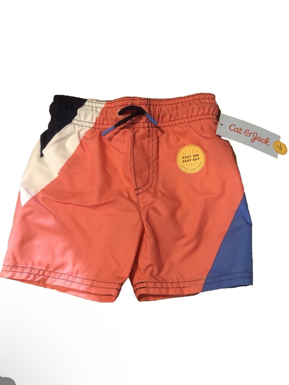 Cat & Jack Boys Size 2T UPF+ 50+ Coral Blue Waistband Drawstring Swim Trunks NEW